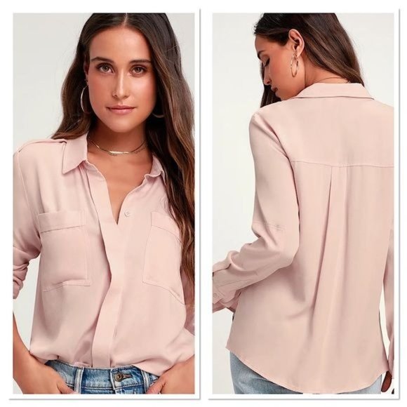 Lulus Tops - LULU’S Chic Pursuit Long Sleeve Button down Top in Light Blush Pink Size S NWT